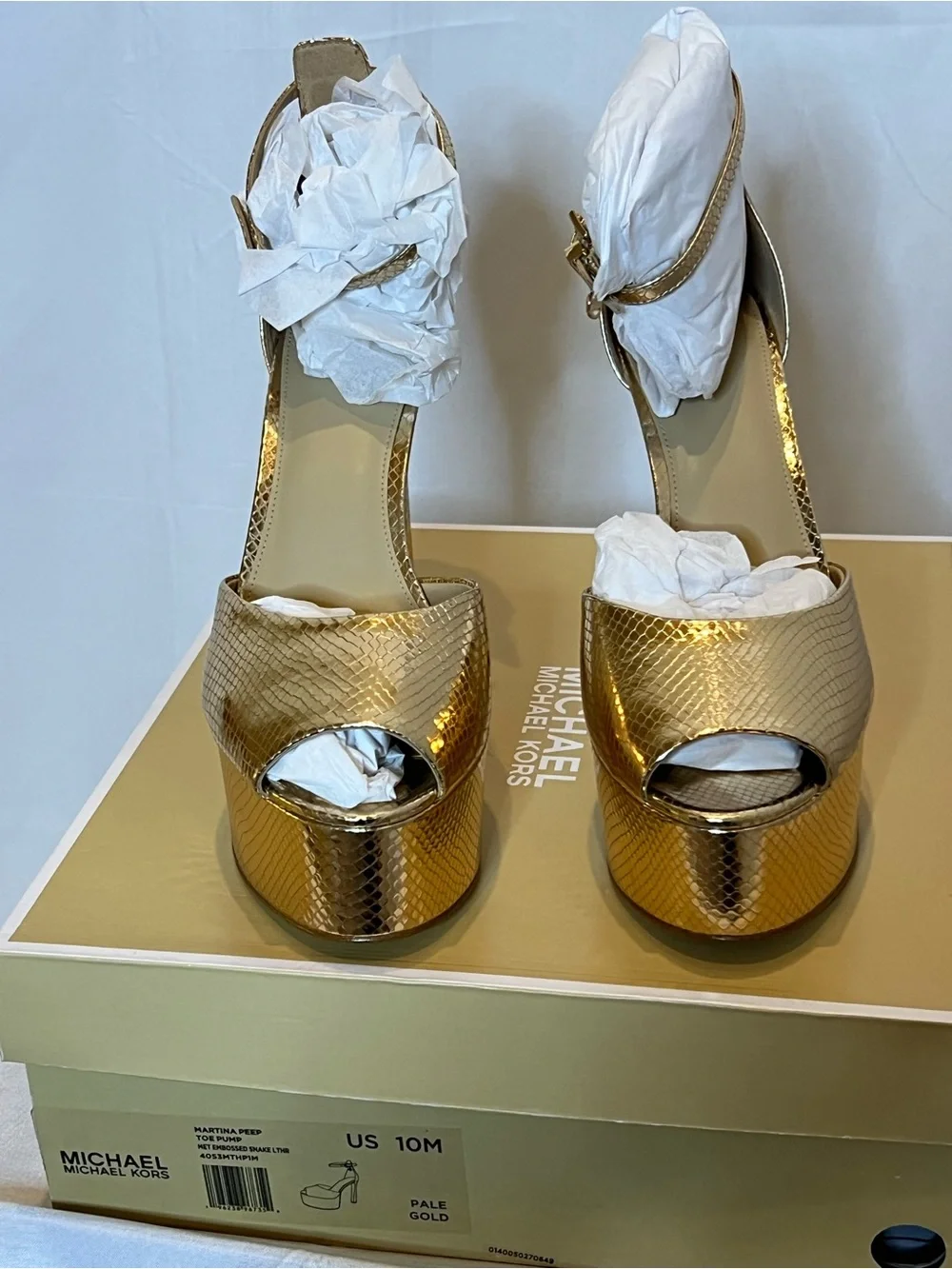 MICHAEL Michael Kors Martina Peep Toe Pump Embossed Snake Lthr Sz 10 MSRP $195